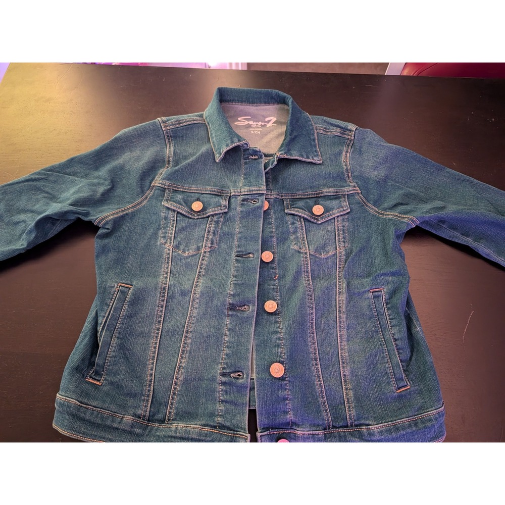 Seven7 Womens Medium Wash Denim Trucker Jacket Blue Stretch Size Small